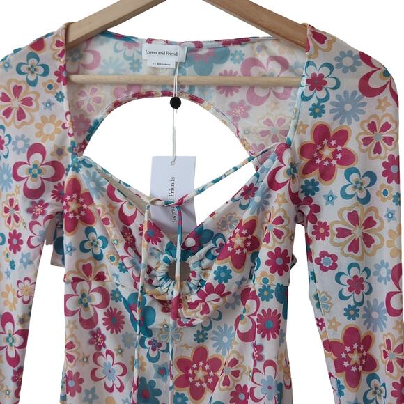 NWT Lovers + Friends Hello Daisy Mini Dress Womens Small Floral Mesh Long Sleeve - Picture 3 of 11